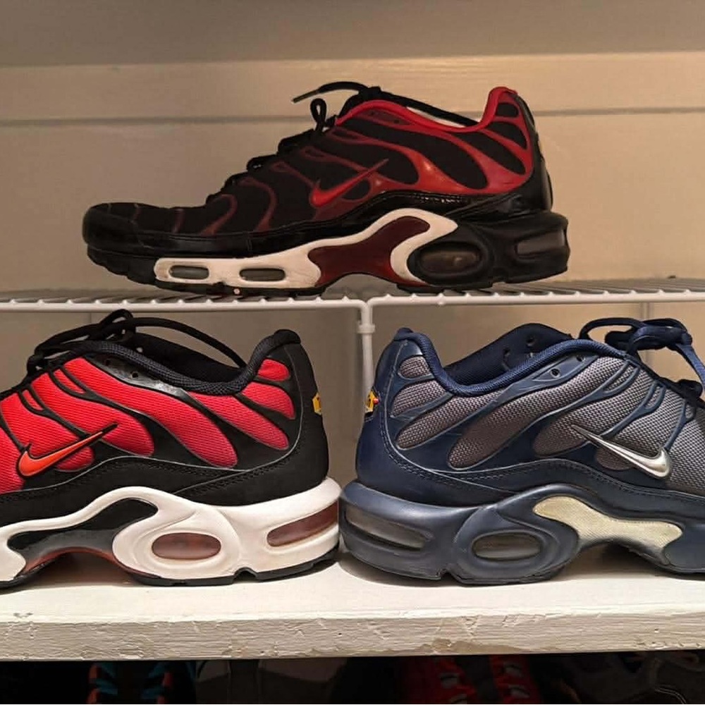3 Pairs Nike Air Max Plus in Black, Red, and Blue